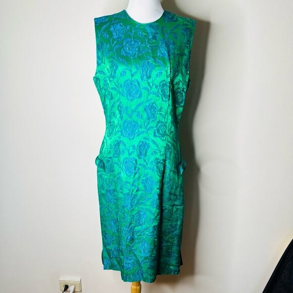 Vintage 60’s Iridescent Green Brocade Party Dress - Picture 1 of 7